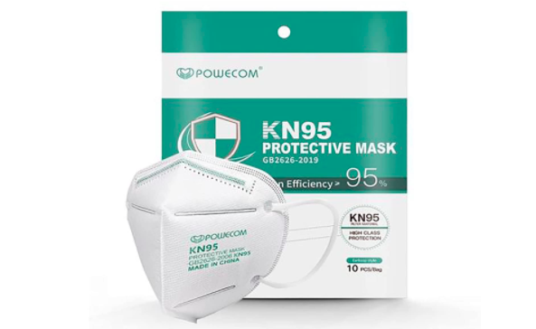 KN95 mask shown outside of its packaging